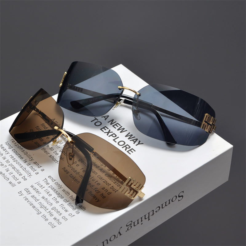 Rimless Gold-Tone Shield Sunglasses