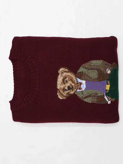 Burgundy Bear Knit Sweater